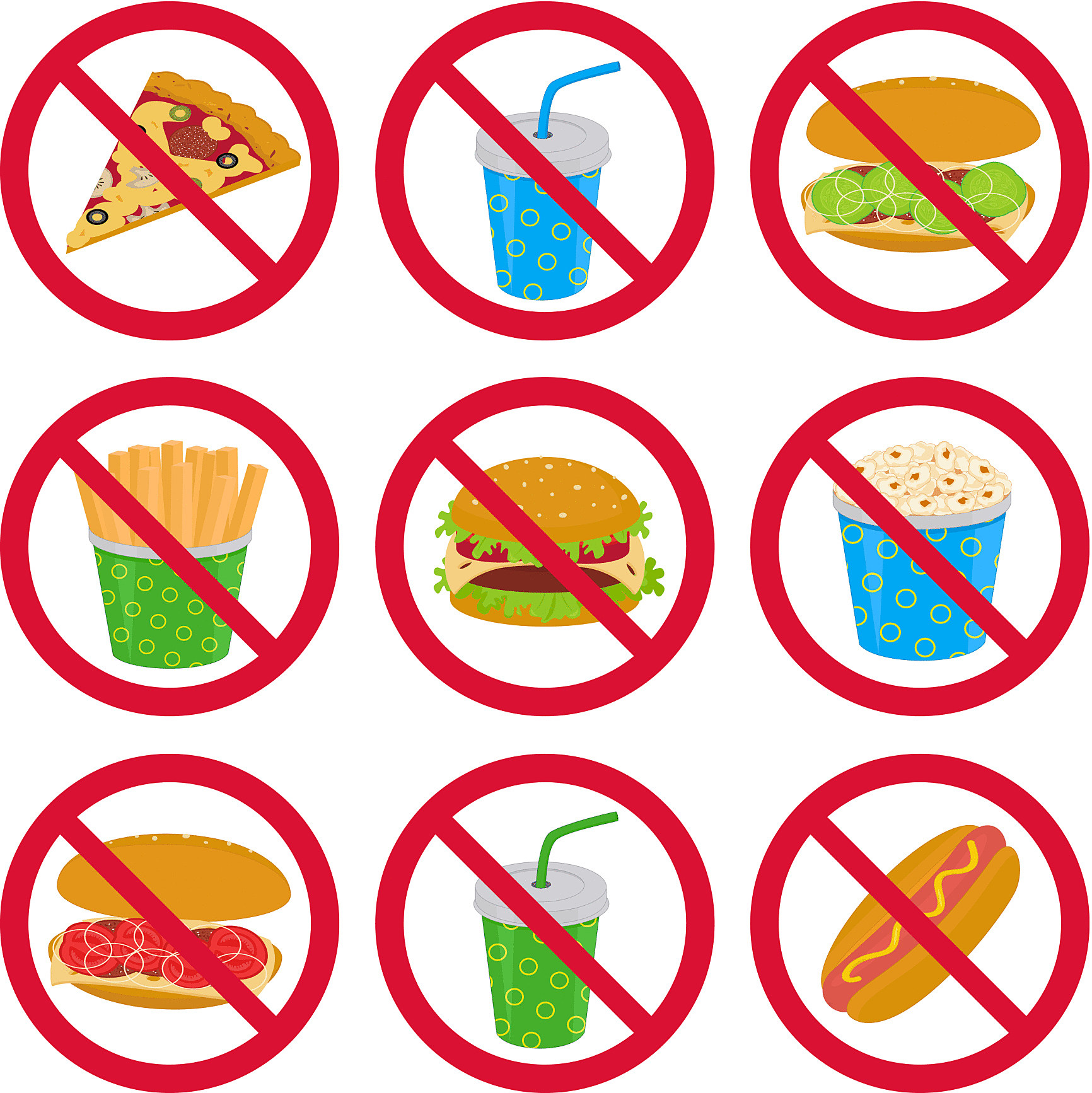 10 апреля что можно что нельзя. Запрет на вредную пищу. Знаки здорового образа жизни. Знак запрета вредной еды. Рисунок вредные привычки в еде.